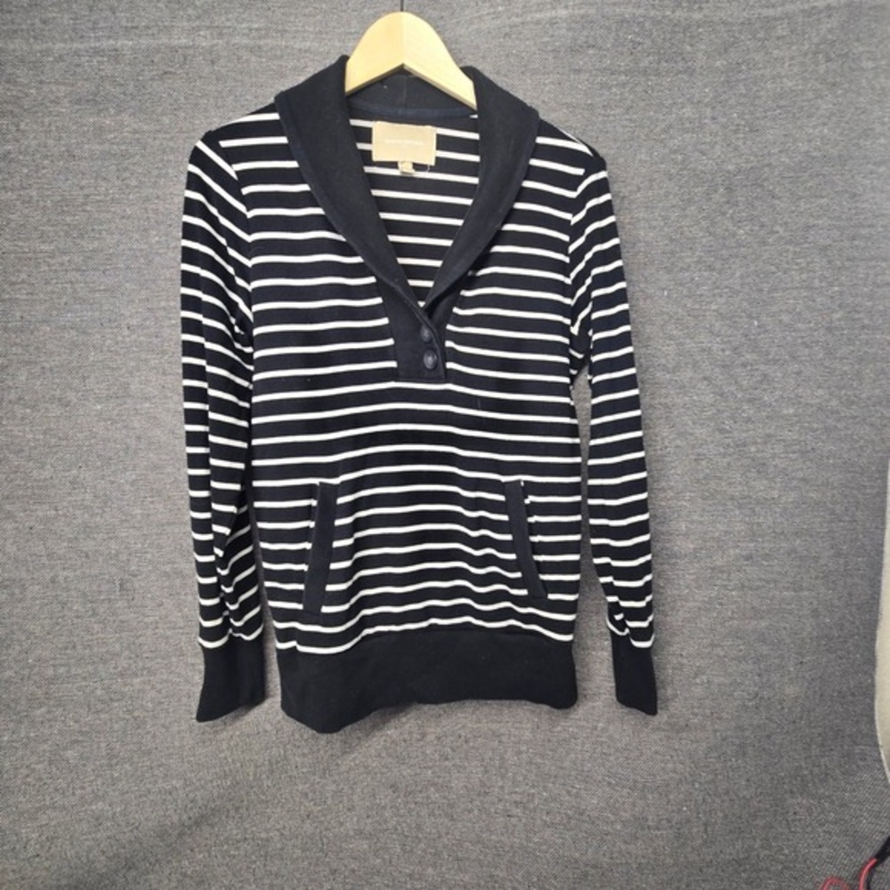 Banana Republic Women Navy White Striped Shawl Collar Pullover Sweatshirt Size M